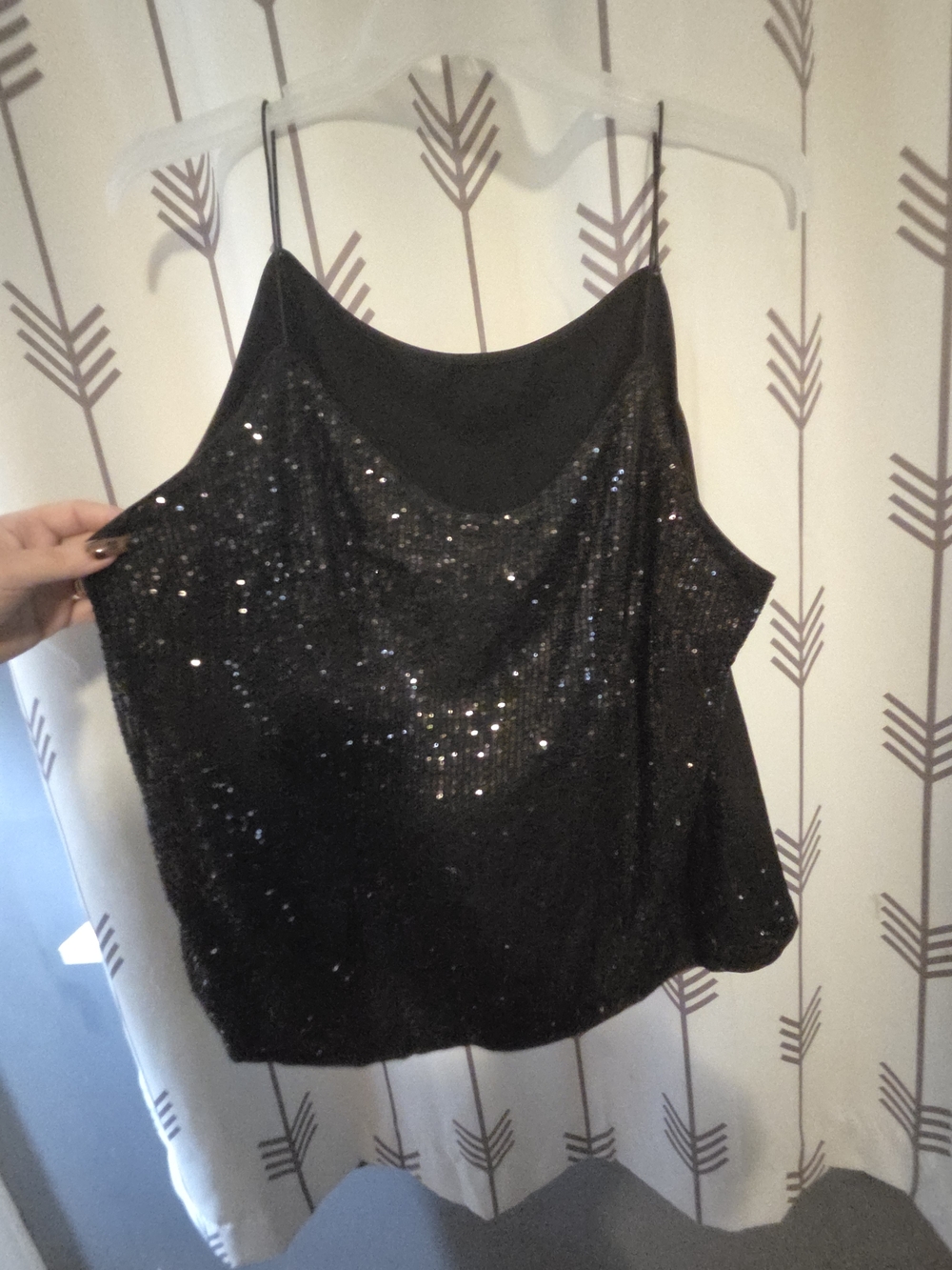 Women's Black Sequin Spaghetti Strap Tank Top